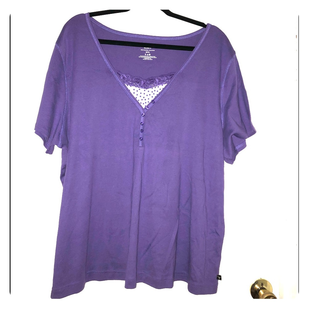Lane Bryant venenzia relaxed fit purple 2fer top